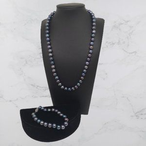 Black Freshwater Pearl Necklace/Bracelet SET